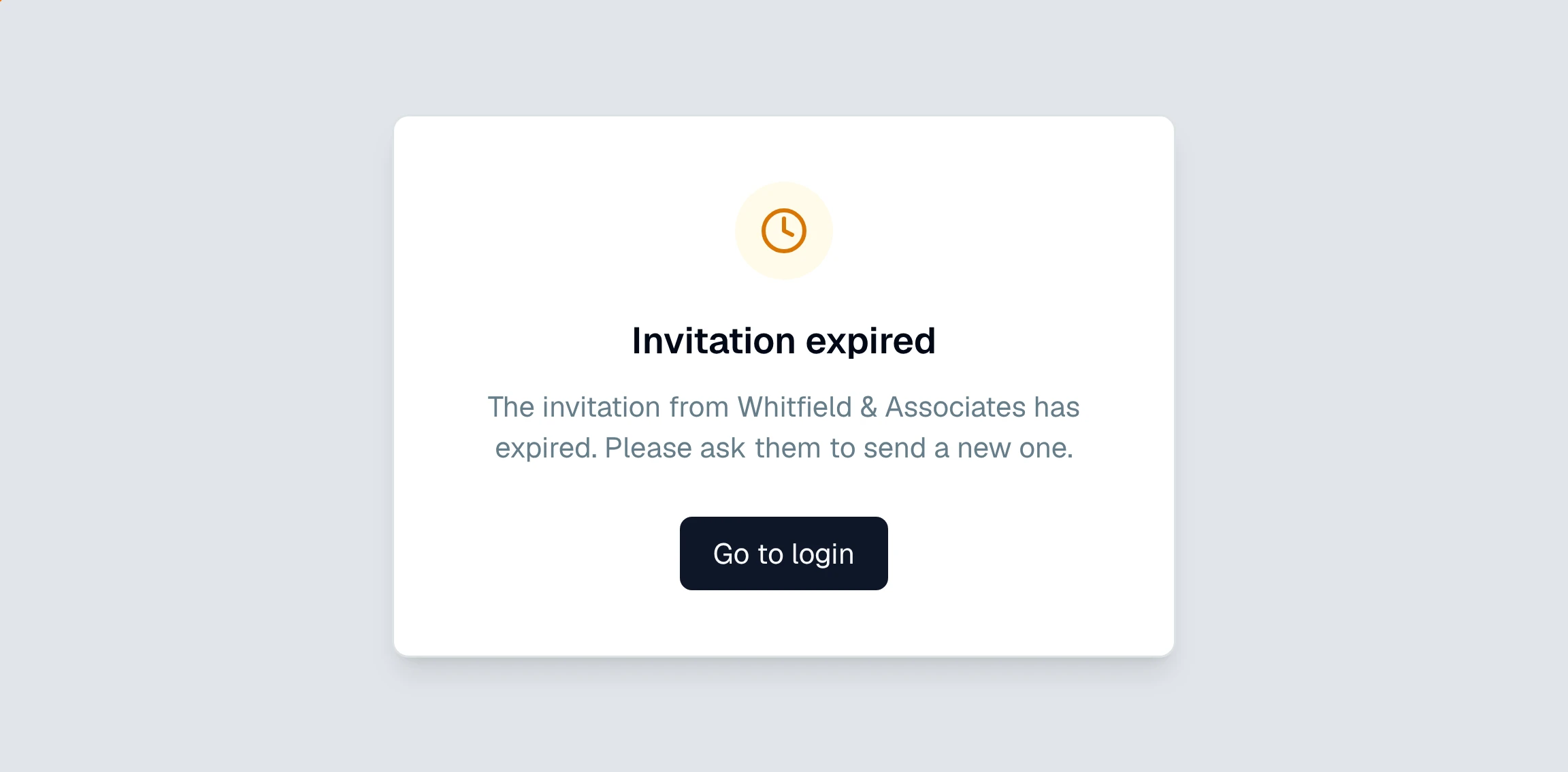 CounselPro screen reading "Invitation expired," explaining the invitation has expired and to ask for a new one.