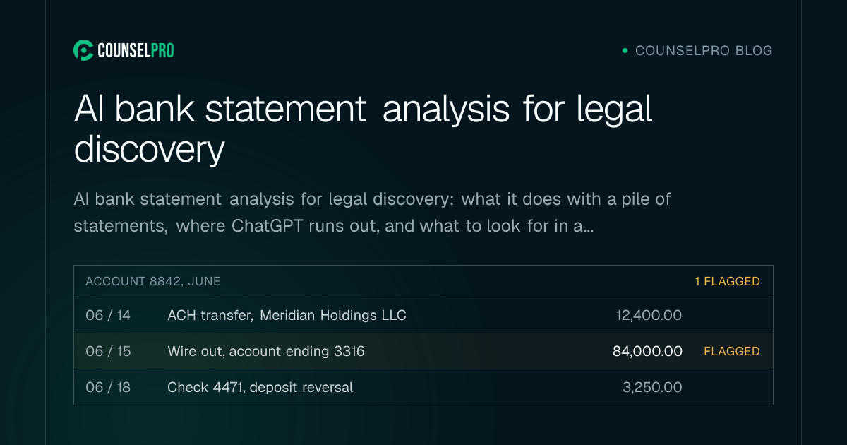 AI bank statement analysis for legal discovery | CounselPro